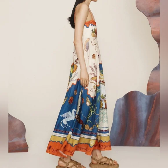 ALEMAIS Surrealist Summer Sleeveless Linen Midi Sundress